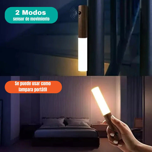 Packx2 Lámpara Recargable Madera Portátil Sensor Movimiento Maderaq3