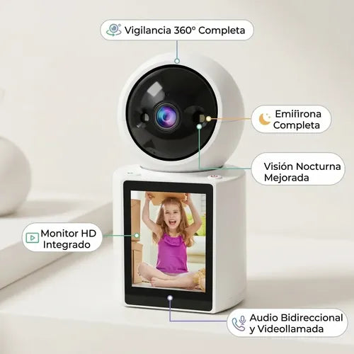 Cámara Seguridad Con Monitor Con Audio Y Videollamada 360 Blanco