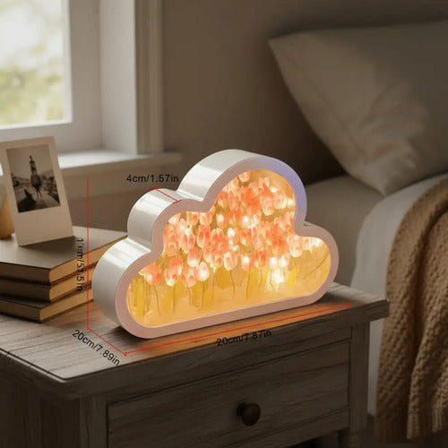 Lámpara De Nube Blanca Tulipanes Decoración Espejo Adorno Blanco