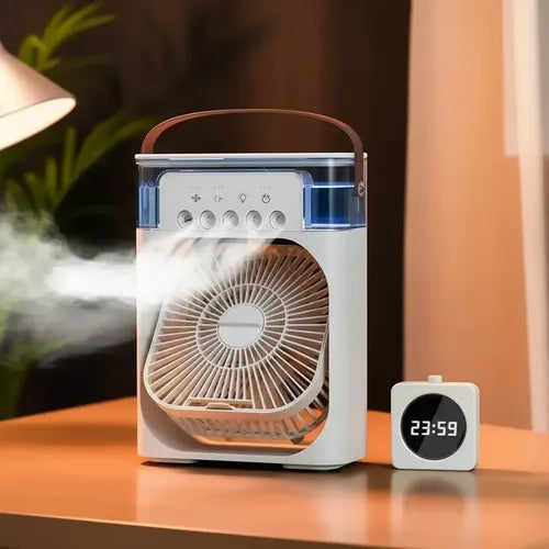 Ventilador Humidificador 3 En 1 Mini Enfriador Portátil Led Blanco