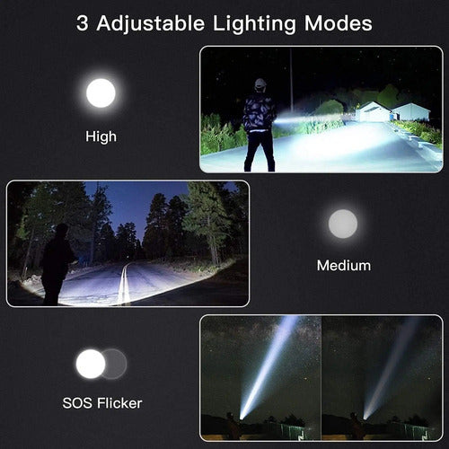Linterna De Mano P50 Impermeable De 5.000 Lumen Carga Usb Blanco Negro