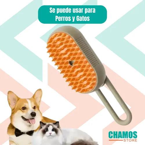 Cepillo Vaporizador Masajeador Quita Pelo Perros Y Gatos Caqui