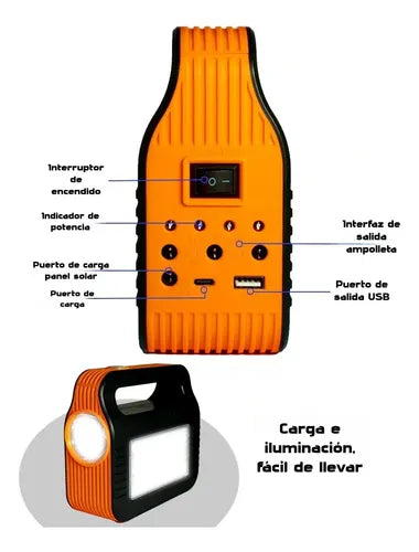 Kit Solar Con Panel De Emergencia Usb 2 Ampolletas Negro