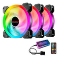 Kit 3 Ventilador Fan Cooler Cpu Led Rgb 12cm Control Remoto Negro
