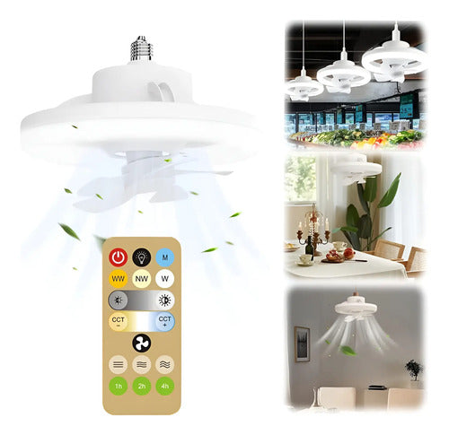 Lámpara Ampolleta Ventilador Led 360 ° E27 Con Control Blanco