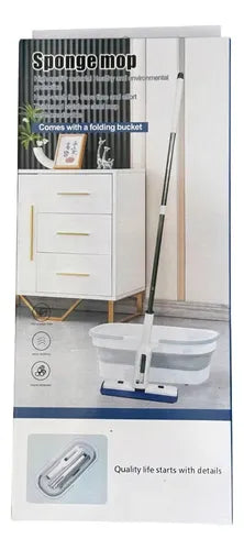 Mopa De Esponja Trapeador Con Cubeta Plegable Fácil Limpieza Blanco/azul
