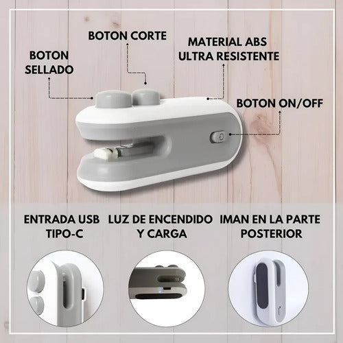 Mini Selladora De Bolsas Plásticas Portátil Recargable. Blanco
