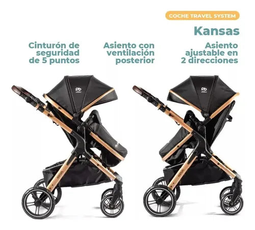 Coche Cuna Travel System Plegable Pikaboo Kansas Negro Negro Negro/dorado