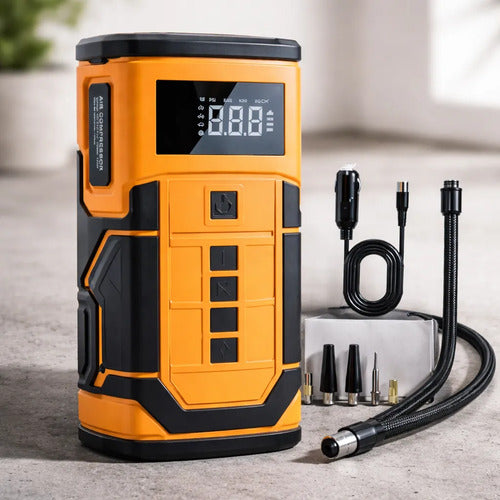 Compresor De Aire Y Arrancador De Batería 12000mah Naranja 50 Bifásica