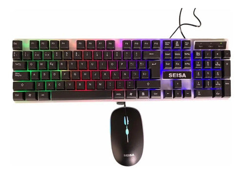 Combo Teclado Y Mouse Gamer Seisa Dn-h7033 Rgb Láser 1600dpi Negro