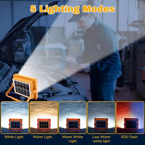 Lampara De Emergencia Foco Solar Recargable Led Con Power Bank Naranja