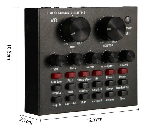 Microfono Con Tarjeta De Sonido V8 Bluetooth Y Audifonos Negro