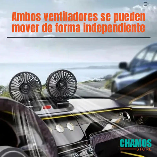 Ventilador Para Auto Usb Doble Cabezal Giratorio 360 Grados Negro