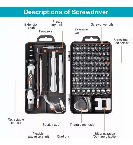 Kit Set 115 Pcs Destornilladores Pinza Precisión Magnéticos