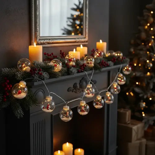Cortina Esfera Luces Led Trasparentes Navidad Santa Nieve