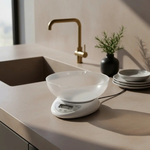 Balanza Digital Pesa Cocina + Bowl Medidor Repostería 5kg Blanco