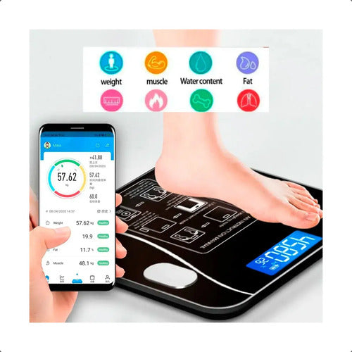 Balanza Pesa Digital Bluetooth Inteligente App Smart Baño Negro
