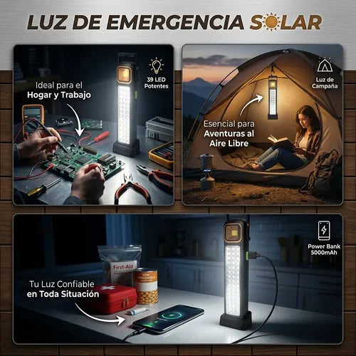 Pack X2 Luz De Emergencia Solar Led Foco Solar + Power Bank Amarillo - Kit De Emergencia Lampara Solar Luz Led Cargador Portatil Lampara Camping 30w