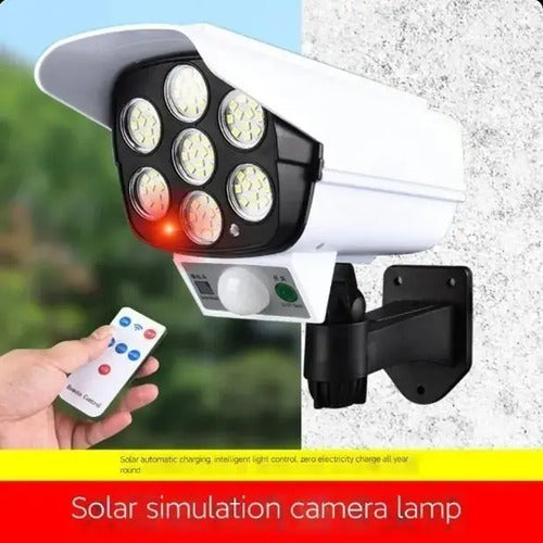Foco Solar Simulador Cámara Seguridad Con Sensor Movimiento Blanco