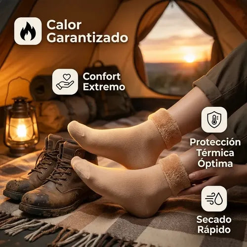 Pack X6 Pares Calcetines Térmicos Medias Termicas Polar Frio Beige Unica