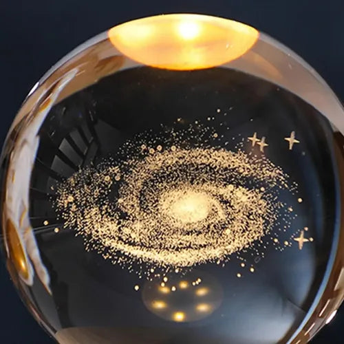 Lampara Mesa De Noche Bola De Cristal Planetaria Imagen 3d Madera
