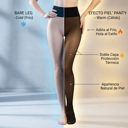 Panty Calza Invierno Chiporro Efecto Piel Talla Grande X2 Negro Lisa Xxl