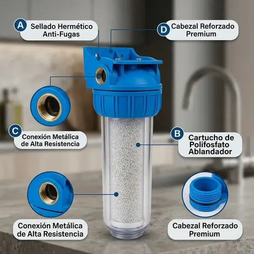 Filtro Agua Triple Antisaro Ablandador Polifosfato 3 Etapas Azul