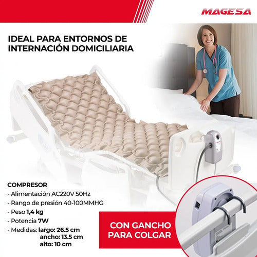 Colchón Antiescaras Con Motor Compresor Secuencial 130 Kg Color Beige