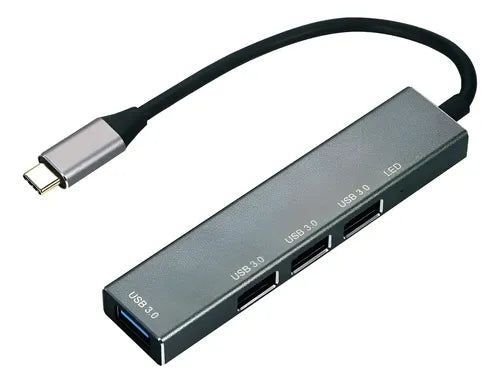 Hub Usb Tipo C 3.0 4 Puertos Usb 3.0 Metalico De Aluminio Gris Plata