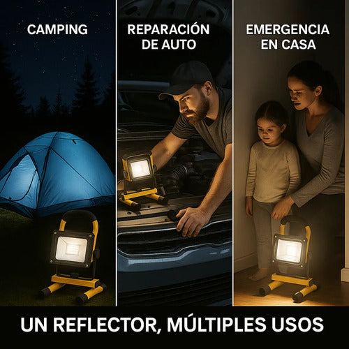 Pack 6 Reflector Led Recargable 100w Portátil Con Pie Baliza Amarillo Blanco Neutro
