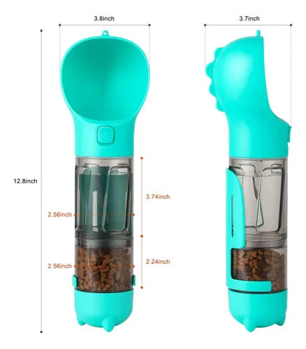 Botella Dispensador Recogedor 3 En 1 Agua Comida Mascotas Azul