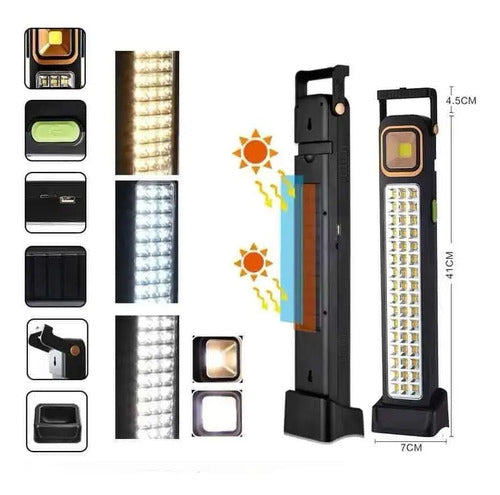 Lampara De Emergencia Solar 45w 300 L 6000k Recargable Usb Negro
