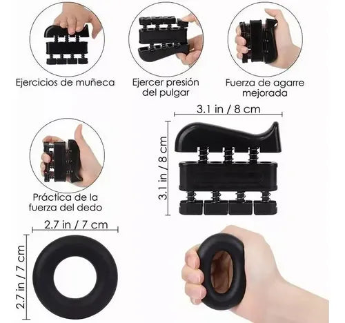 Hand Grip Set Ejercitadores Mano Muñeca Antebrazo Graduable Negro