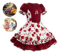 Vestido Huasa Chinita Cueca Burdeo Floreado Fiestas Patrias Burdeo Floreado M