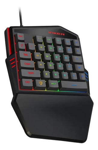 Teclado Gamer Una Mano Iluminado Led Rgb Usb Medio Cuerpo Negro 100