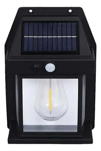 Farol Solar De Pared Sensor Movimiento Luz Cálida Exterior Negro