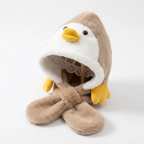 Gorro Cálido Sherpa Niño Niña Pato Colores Frío Invierno Beige Un Lisa