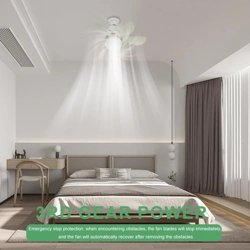 Ventilador De Techo Con Luz Led E27 Silencioso Control Blanco Plástico 5