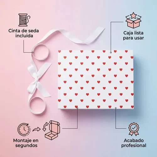 Caja De Tapa Premium Tapa Dura Gift Box Color Blanco Corazones