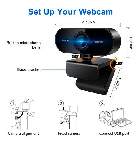 Webcam Full Hd 1080p Camara Web Con Microfono Incorporado Negro