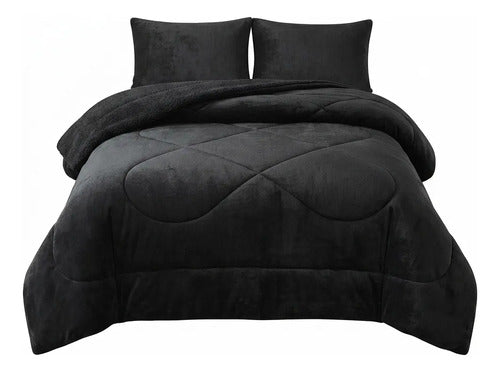 Cobertor Cubrecama Sherpa Chiporro Peludo Invierno 2.5 Plaza Negro Liso