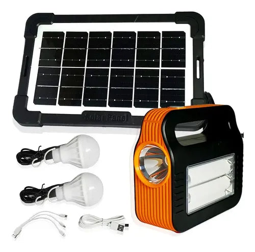 Kit Solar Con Panel De Emergencia Usb 2 Ampolletas Negro