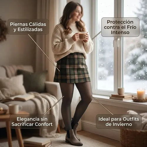 Calza Efecto Piel Panty Chiporro Invierno Forro Talla Grande Negro Lisa Xxl