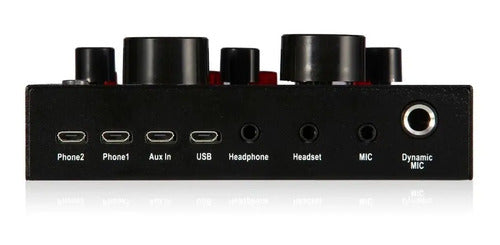 Microfono Con Tarjeta De Sonido V8 Bluetooth Y Audifonos Negro
