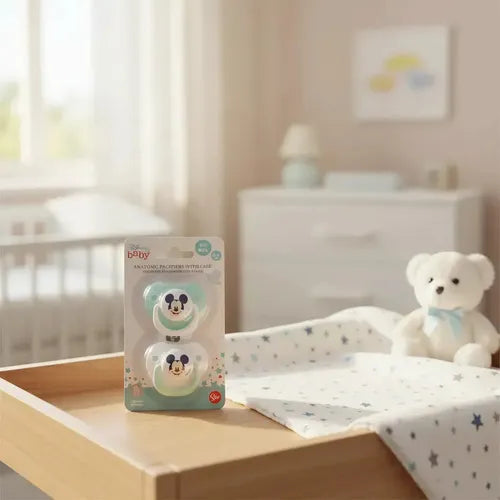 Pack X2 Chupetes Stor Disney Baby Silicona Anatómica Mickey Mouse 0-6 Meses Azul
