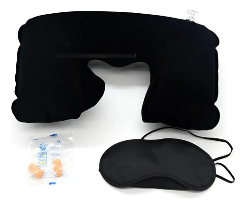 Kit De Viaje Almohada Tapones Para Oídos Y Antifaz Azul