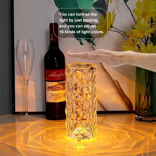 Lámpara Led De Velador Mesa Efecto Cristal Recargable Usb Transparente