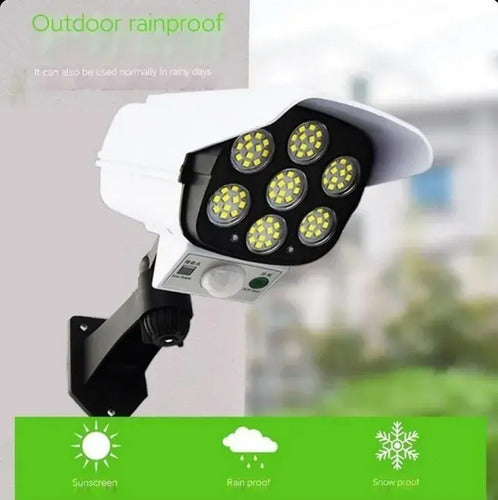 Foco Solar Simulador Cámara Seguridad Con Sensor Movimiento Blanco