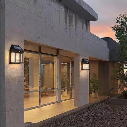 Farol Solar De Pared Sensor Movimiento Luz Cálida Exterior Negro