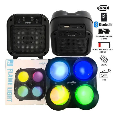 Parlante Bluetooth Portátil Recargable Con Luz Led Negro